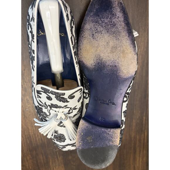 Sebastian Cruz Couture White Black Formal Loafers Tassle 40 Size 7.5 $1495 main image 3